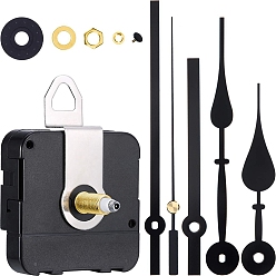 Black Plastic Long Shaft Clock Movement Mechanism, with Aluminum Pointer, with Paper Box, Black, 56x56x16mm