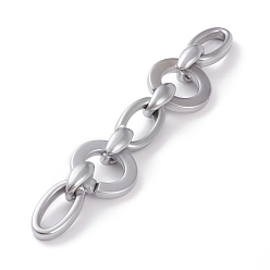 Silver Handmade Opaque Spray Painted Acrylic Link Chains, with Spray Painted CCB Plastic Quick Link Connector, Silver, 31.5x4.5mm, 23x16x9mm, 35x19x6mm,  39.37 inch(1m)/strand