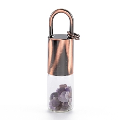 Amethyst Glass Roller Bottle, with Natural Amethyst Roller Balls and Chips, Essential Oil Perfume Bottles, Red Copper Brass Bottle Cap, 62.5x16mm, Hole: 10x14mm, Jump Ring: 8x1mm