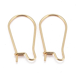 Real 18K Gold Plated 316 Surgical Stainless Steel Hoop Earring Findings, Kidney Ear Wires, Real 18k Gold Plated, 10 Gauge, 20x11x2.5mm, Pin: 0.7mm