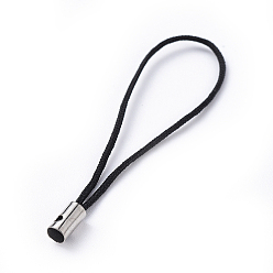 Black Mobile Phone Strap, Colorful DIY Cell Phone Straps, Nylon Cord Loop with Alloy Ends, Black, 50~60mm
