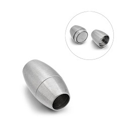 Stainless Steel Color Matte 304 Stainless Steel Oval Magnetic Clasps with Glue-in Ends, Stainless Steel Color, 18x10.5mm, Hole: 6mm