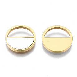 Real 14K Gold Plated 316 Surgical Stainless Steel Charms, with Shell, Flat Round, Real 14K Gold Plated, 12x1.5mm, Hole: 10x4.5mm
