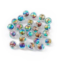 Colorful UV Plating Rainbow Iridescent Acrylic Enamel Beads, Round with Cat Paw Print, Colorful, 15~16mm, Hole: 2.3mm
