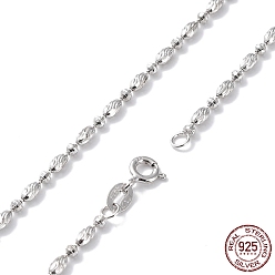 Real Platinum Plated Rhodium Plated 925 Sterling Silver Oval Ball Chain Necklace for Women, with S925 Stamp, Real Platinum Plated, 18-1/8 inch(46.1cm)