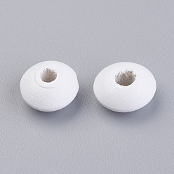 White Natural Wood Beads, Dyed, Rondelle, White, 12x6mm, Hole: 3mm, about 2170pcs/500g