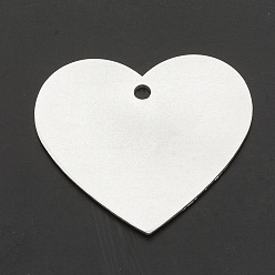 Argent Pendentifs en aluminium, pendentifs découpés au laser, cœur, estampillage d'une étiquette vierge, argenterie, 46.5x50.5x1.5mm, Trou: 4mm