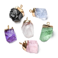 Mixed Color Resin Imitation Gemstone Pendants, Nuggets Charms, with Light Gold Plated Brass & Iron Findings, Mixed Color, 22~27x13~15x10~12mm, Hole: 1.8mm.