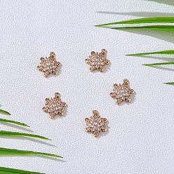 Golden 6 Pieces Snowflake Clear Cubic Zirconia Charm Pendant Brass Flower Charm Long-Lasting Plated Pendant for Jewelry Necklace Bracelet Earring Making Crafts, Golden, 15mm, Hole: 1.5mm