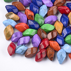 Couleur Mélangete Perles acryliques, style de pierres fines imitation, torsion, couleur mixte, 19.5x10x10mm, trou: 1.6 mm, environ 375 pcs / 500 g