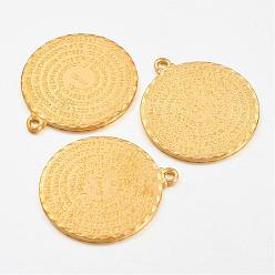 Golden Tibetan Style Alloy Pendants, Lead Free & Cadmium Free, Flat Round with the Lord's Prayer for Catholicism, Golden, 36x32x2mm, Hole: 4mm