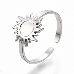 Stainless Steel Color 304 Stainless Steel Sun Cuff Rings, Open Rings for Women Girls, Stainless Steel Color, US Size 7(17.9mm)