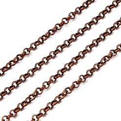 Red Copper Iron Rolo Chains, Round, Belcher Chain, with Spool, Unwelded, Lead Free & Nickel Free, Red Copper, 3x1mm