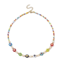 Coloré Collier de perles naturelles et de perles de verre millefiori pour femme, colorées, 14.49 pouce (36.8 cm)