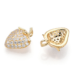 Real 18K Gold Plated 925 Sterling Silver Micro Pave Cubic Zirconia Charms, with S925 Stamp, Strawberry Charms, Nickel Free, Real 18K Gold Plated, 12x9.5x6mm, Hole: 1.4mm