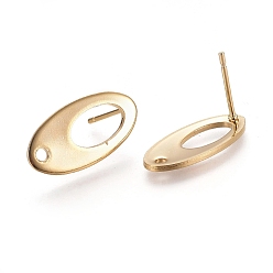 Golden 304 Stainless Steel Stud Earring Findings, with Loop, Oval, Golden, 18.5x9.5x1mm, Hole: 1.5mm, Pin: 0.8mm