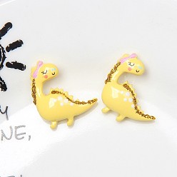 Yellow Opaque Reisn Decoden Cabochons, Dinosaur with Glitter Powder, Yellow, 20x21mm