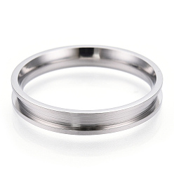 Stainless Steel Color 201 Stainless Steel Grooved Finger Ring Settings, Ring Core Blank, for Inlay Ring Jewelry Making, Stainless Steel Color, Inner Diameter: 21mm