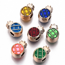 Mixed Color UV Plating Acrylic Beads, with Enamel, Pineapple, Light Gold, Mixed Color, 15x10x8mm, Hole: 3.5mm