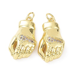 Real 18K Gold Plated Rack Plating Brass with Cubic Zirconia Pendants, Lead Free & Cadmium Free, Long-Lasting Plated, Hand, Real 18K Gold Plated, 22x13x6.5mm, Hole: 3.5mm