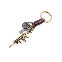 Others Punk Style Woven Cow Leather Alloy Pendant Keychain, for Car Key Pendant, Gun Pattern, 14cm