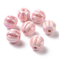 Pink Cuentas de porcelana hechas a mano pearlized, pearlized, calabaza, rosa, 13x12 mm, agujero: 2 mm