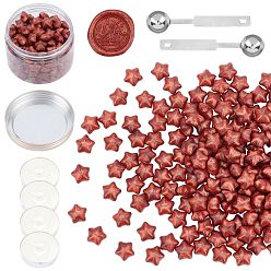 Sienna Sealing Wax Particles Kits for Retro Seal Stamp, with Stainless Steel Spoon, Candle, Plastic Empty Containers, Sienna, 9mm, 200pcs