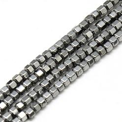 Silver Plated Electroplate Non-magnetic Synthetic Hematite Beads Strands, Hexagon, Silver Plated, 2x2x2mm, Hole: 1mm, about 112pcs/strand, 15.7 inch