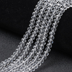 Clair Chapelets de perles en verre, facette, rondelle, clair, 4x3mm, Trou: 0.4mm, Environ 123~127 pcs/chapelet, 16.5~16.9 pouce (42~43 cm)