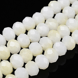 Light Yellow Two-Tone Imitation Jade Glass Beads Strands, Faceted, Rondelle, Light Yellow, 8x7mm, Hole: 1.5mm, about 65~66pcs/strand, 16.06 inch~16.34 inch(40.8~41.5cm)