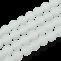 Creamy White Imitation Jade Glass Beads Strands, Frosted, Round, Creamy White, 6~6.5mm, Hole: 1.4mm, about 67~70pcs/strand, 14.76 inch~15.16 inch(37.5~38.5cm)
