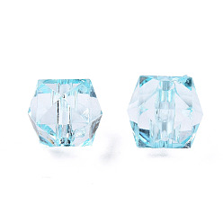 Cyan Clair Perles acryliques transparentes, facette, cube, cyan clair, 8x8x7.5mm, trou: 1.4 mm, environ 1730 pcs / 500 g