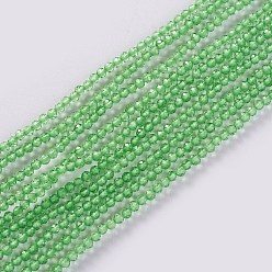 Pelouse Verte Chapelets de perles en verre, facette, ronde, pelouse verte, 2x2mm, Trou: 0.4mm, Environ 193~197 pcs/chapelet, 14.17 pouces ~ 15.51 pouces (36~39.4 cm)