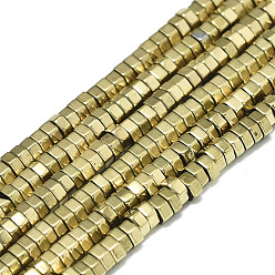 Chapado en Oro Real 18K Electroplate no magnéticas de hematita sintética hebras de cuentas, hexágono, real 18 k chapado en oro, 2x2x1 mm, agujero: 0.5 mm, sobre 190 unidades / cadena, 15.75 pulgada (40 cm)