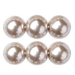 Amande Blanche Brins de perles rondes en verre teinté écologique, Grade a, cordon en coton fileté, amande blanchie, 14mm, Trou: 0.7~1.1mm, Environ 30 pcs/chapelet, 15 pouce