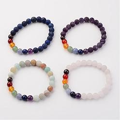 Mixed Stone Natural Gemstone Beads Stretch Bracelets, Round, 53mm(2-5/64 inch)