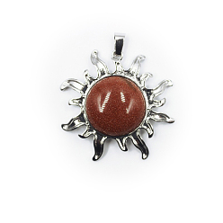 Goldstone Synthetic Goldstone Pendants, Sun Charms, with Platinum Plated Alloy Findings, 39x39mm