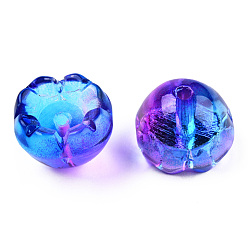 Blue Transparent Spray Painted Glass Beads, Two Tone, Flower, Blue, 9x13x13mm, Hole: 1.6mm