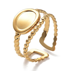 Настоящее золото 18K Ионное покрытие (IP) 304 Компоненты открытого манжетного кольца из нержавеющей стали, настройки кольца чашки безеля, овальные, реальный 18 k позолоченный, внутренний диаметр: 17 мм, лоток : 6.3x8.4 мм