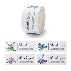 Other Plants Thank You Stickers Roll, Rectangle Paper Gift Tag Stickers, Adhesive Labels Stickers, Plants Pattern, 3.3cm, Stickers: 80x30x0.1mmabout 120pcs/roll