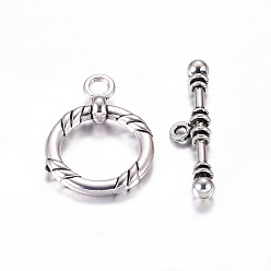 Antique Silver Tibetan Style Toggle Clasps, Lead Free and Cadmium Free, Antique Silver, 34x4x4mm, Hole: 3.5mm