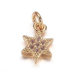 Oro Micro latón allanan colgantes cúbicos del zirconia, para judío, estrella de david encantos, dorado, 9.5x6.5x2 mm, agujero: 2 mm