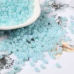 Light Cyan Glass Seed Beads, Ceylon, Round Hole, Round, Light Cyan, 4x3mm, Hole: 1.2mm, 7650pcs/pound