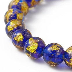 Azul Perlas de cristal de murano de arena de oro hecho a mano hilos, rondo, azul, 9~10.5 mm, agujero: 1.6~1.8 mm, sobre 30 unidades / cadena, 26~29 cm