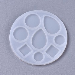 White Silicone Molds, Resin Casting Molds, For UV Resin, Epoxy Resin Jewelry Making, Mixed Shapes, teardrop, & Flat Round & Rhombus, White, 92x5mm