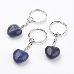 Sodalite Natural Sodalite Keychain, with Platinum Iron Findings, Heart, 72mm