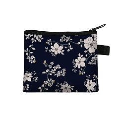 Black Flower Pattern Cartoon Style Polyester Clutch Bags, Change Purse with Zipper & Key Ring, for Women, Rectangle, Black, 13.5x11cm