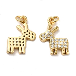 Real 18K Gold Plated 925 Sterling Silver Micro Pave Cubic Zirconia Charms, Christmas Reindeer Charm, with Jump Ring, Real 18K Gold Plated, 14.5x10.5x2mm, Hole: 2.3mm