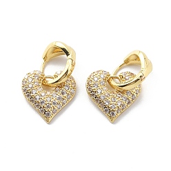 Настоящее золото 18K Прозрачные серьги-кольца с сердцем из кубического циркония, украшения из латуни для женщин, реальный 18 k позолоченный, 22 мм, штифты : 0.7 мм