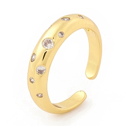Настоящее золото 18K Открытое кольцо-манжета из прозрачного кубического циркония, украшения из латуни для женщин, без кадмия и без свинца, реальный 18 k позолоченный, размер США 6 1/2 (16.9 мм)